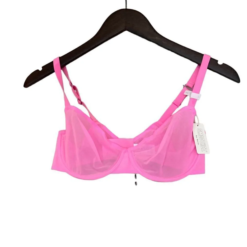 Smoothez Aerie Mesh Unlined Bra Tropadelic Pink Sheer Size 32B NWT